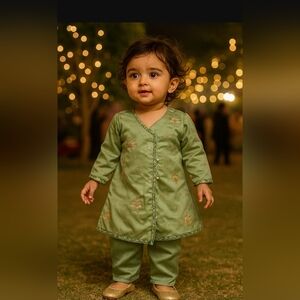 Green Embroidered Baby Dress